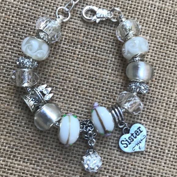 Salty Grace Jewelry - Classy white Sister Happy bday charm bracelet
